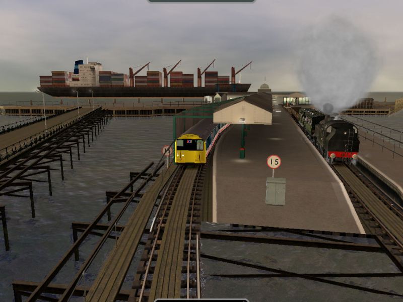 The station Pier Head of Ryde on Isle of Wight with Class 485 and Ivatt Class 2 2-6-2T